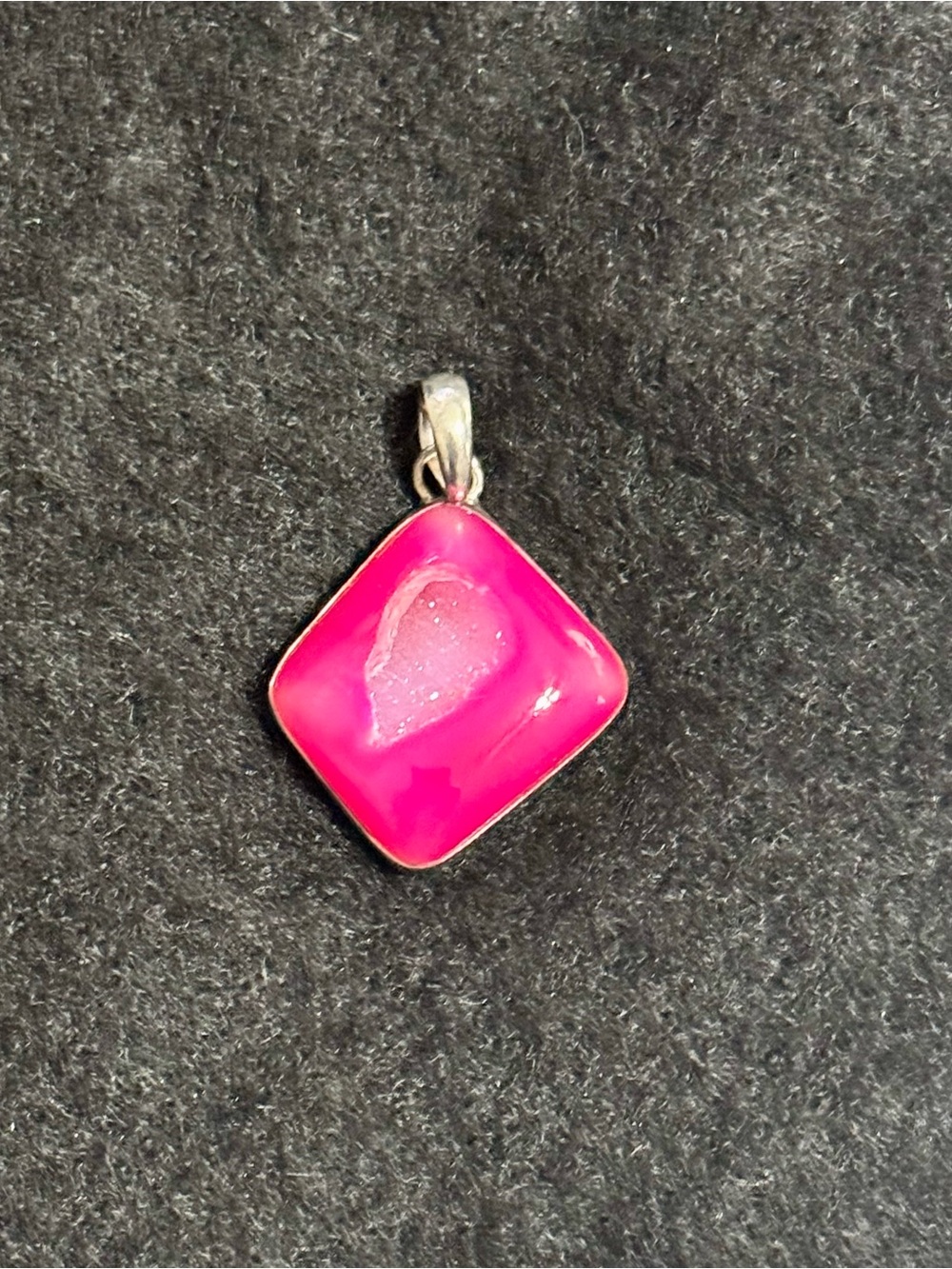 Titanium Pink Druzy 925 Sterling Silver Square Pendant